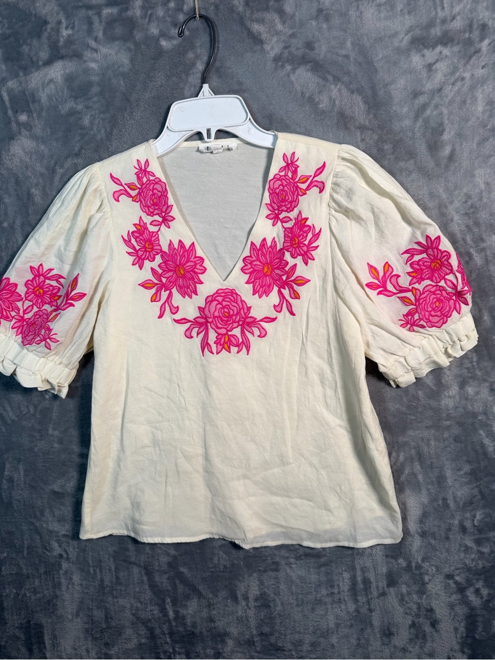 THML Cream Tunic with Hot Pink Floral Embroidery